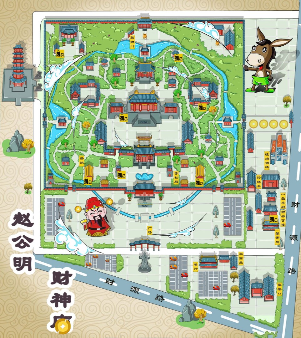 大新寺庙类手绘地图